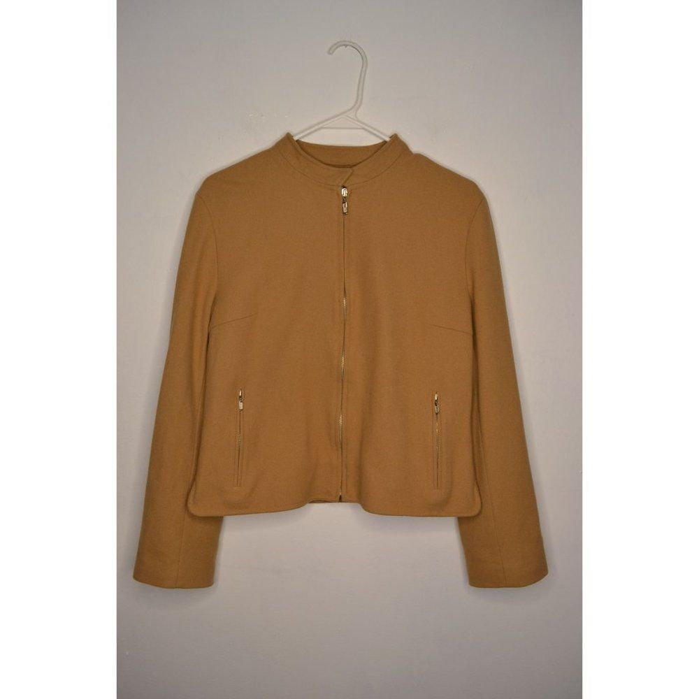 Hugo Buscati Collection Women's Medium Tan Cashmere Blend Full Zip Front Jacket